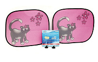 AUTOVIRAZH Шторка боковая на присосках черная с рисунком "КОТЕНОК" 44*38 (2шт)  AV-014116